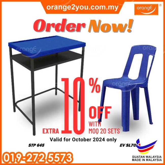 STP 645 + SL701 - School Table and Chair | Meja Sekolah dan Kerusi (MOQ: 20 UNIT)